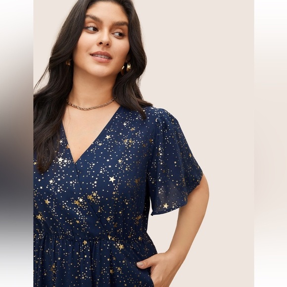 BloomChic Plus Size Star Button Pocket Wrap Split Ruffles Maxi Dress - Picture 4 of 8